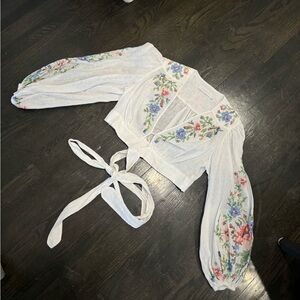 Zimmermann White Floral Embroidered Blouse
